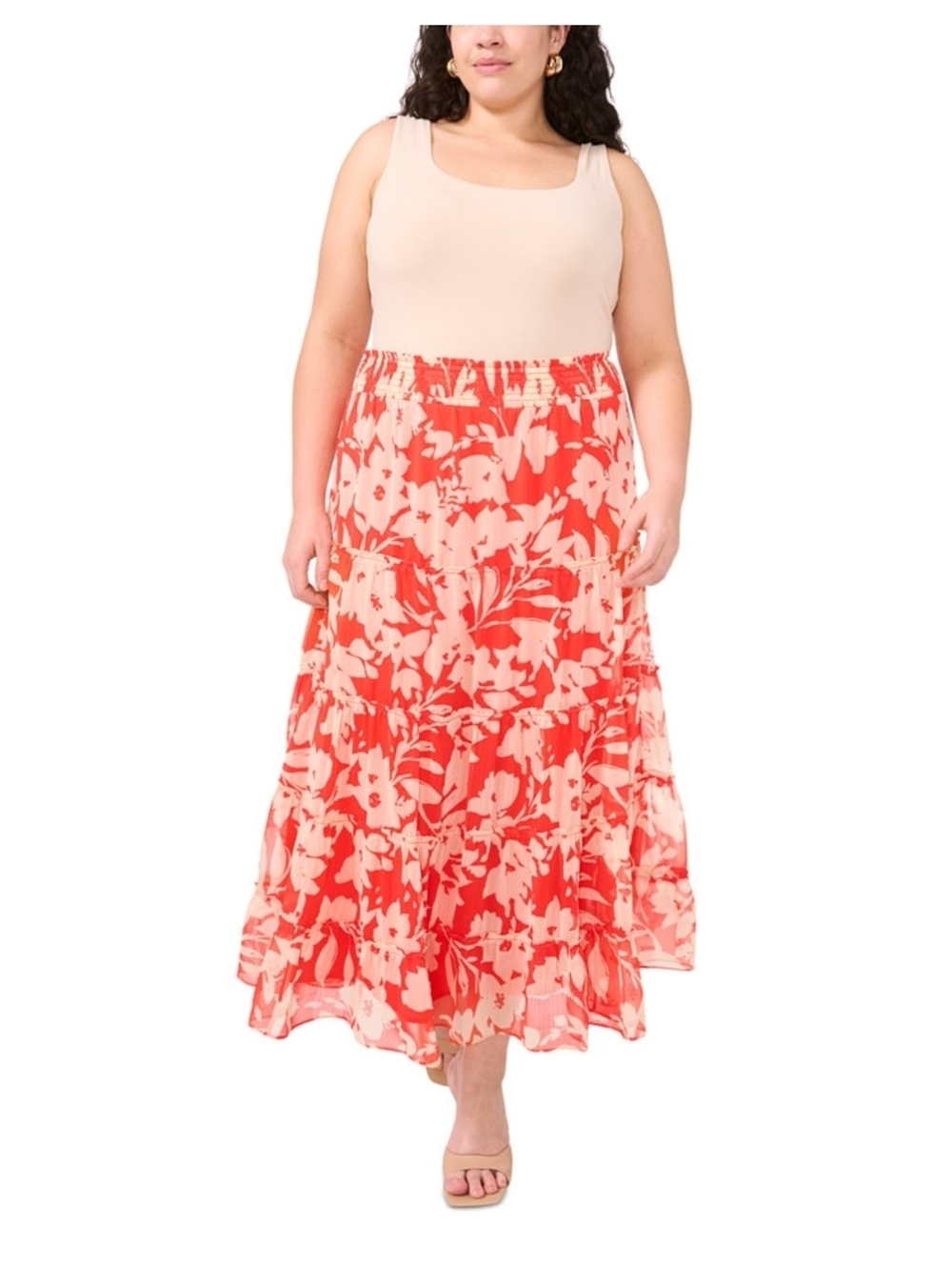Vince Camuto Plus Size Tiered Smocked-Waist Maxi Skirt 18W-20W Pull On